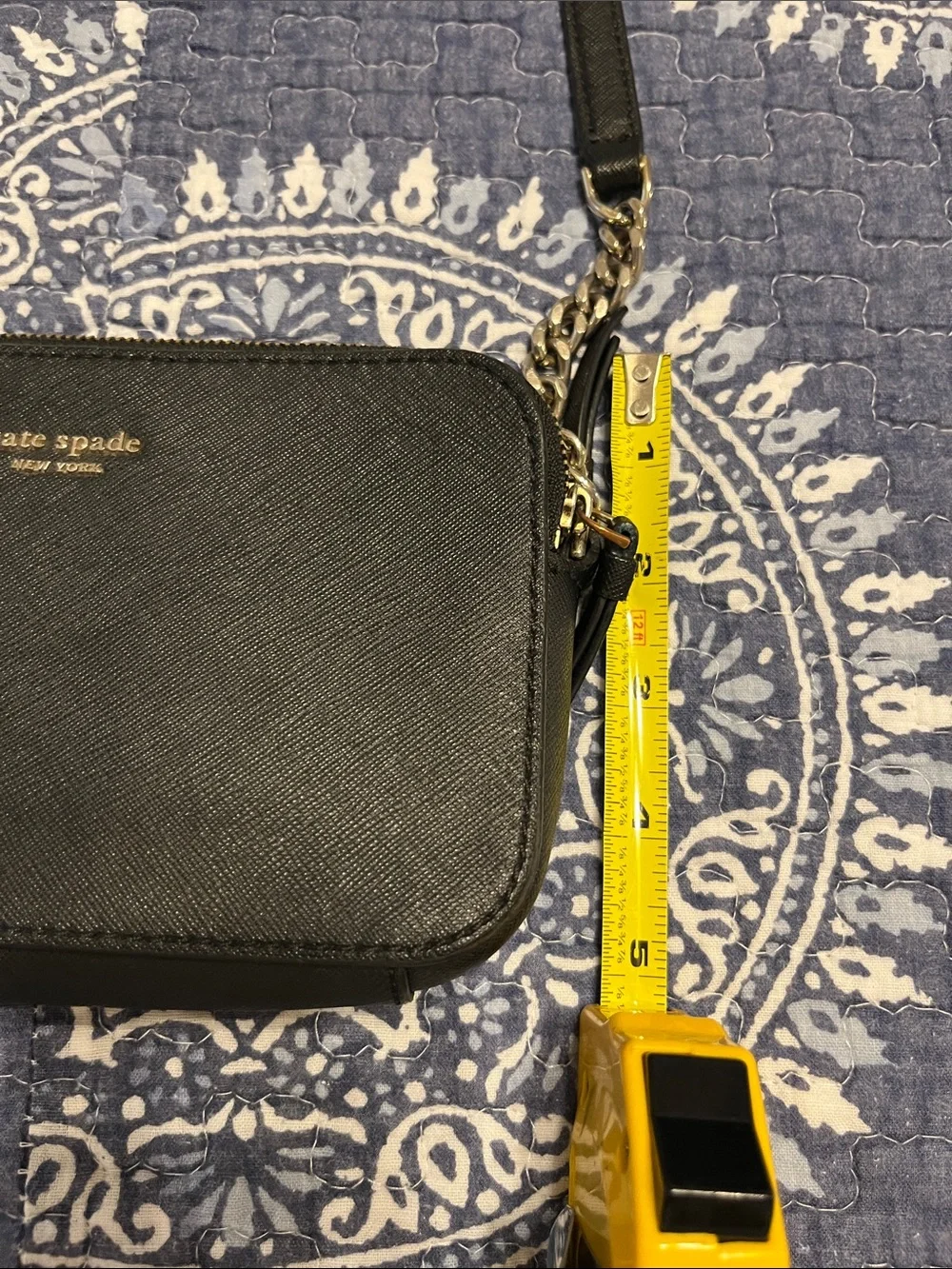 kate spade black Saffiano crossbody camera bag with chain strap